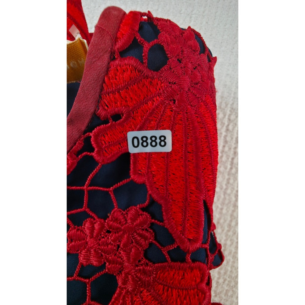 Tory Burch Dress Women 6 Red Guipure Lace Bell Sleeve Mini Floral - Picture 12 of 12